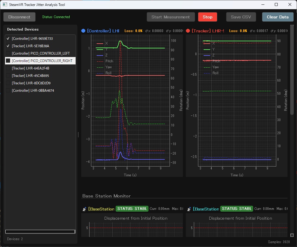 SteamVR Tracker Jitter Analysis Tool - トラッカー揺れ解析・可視化ツール