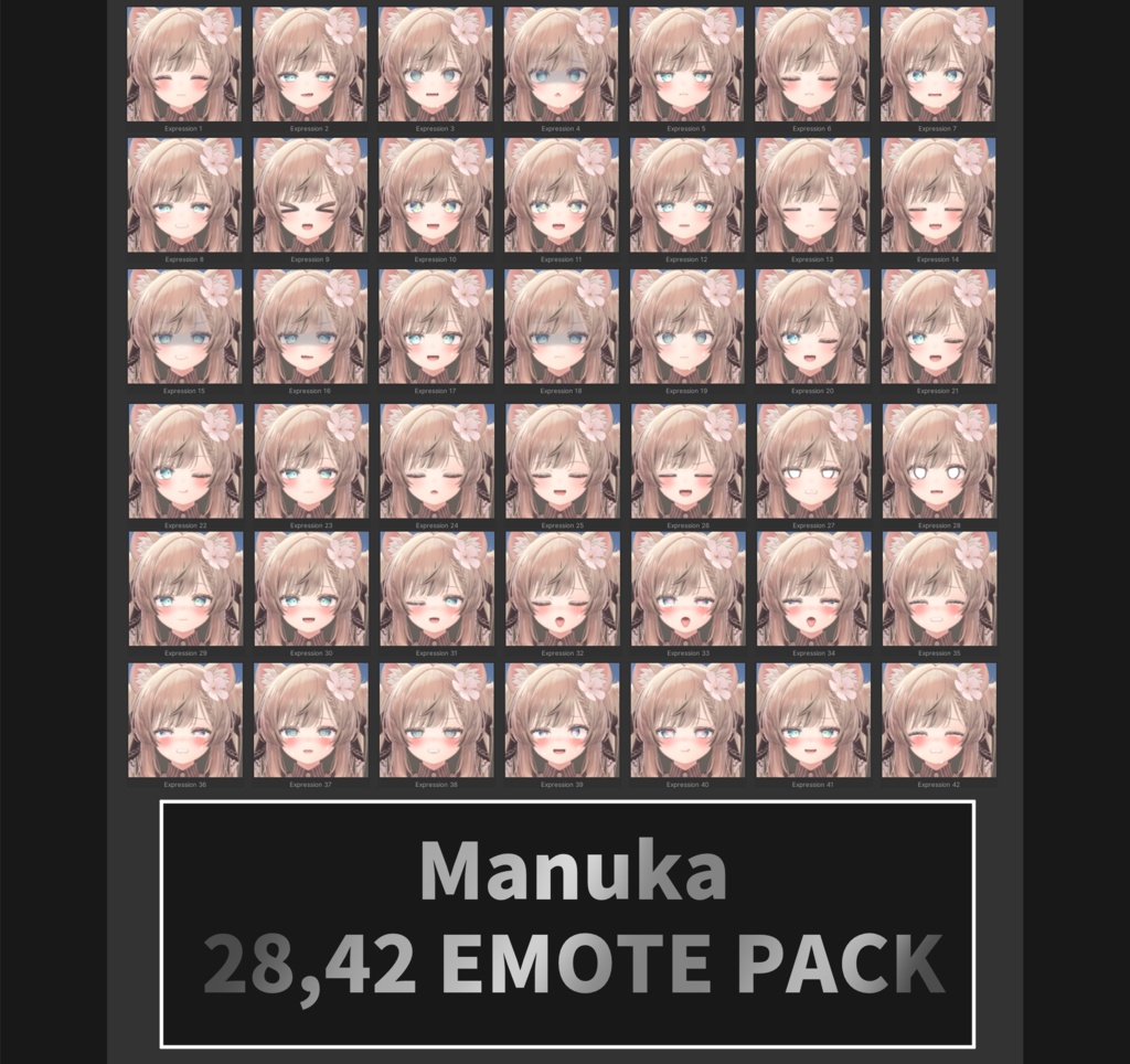 マヌカ[Manuka] 3.0 SDK, VCC用 28,42個 表情 パッケージ [28,42 Face Emote Package]