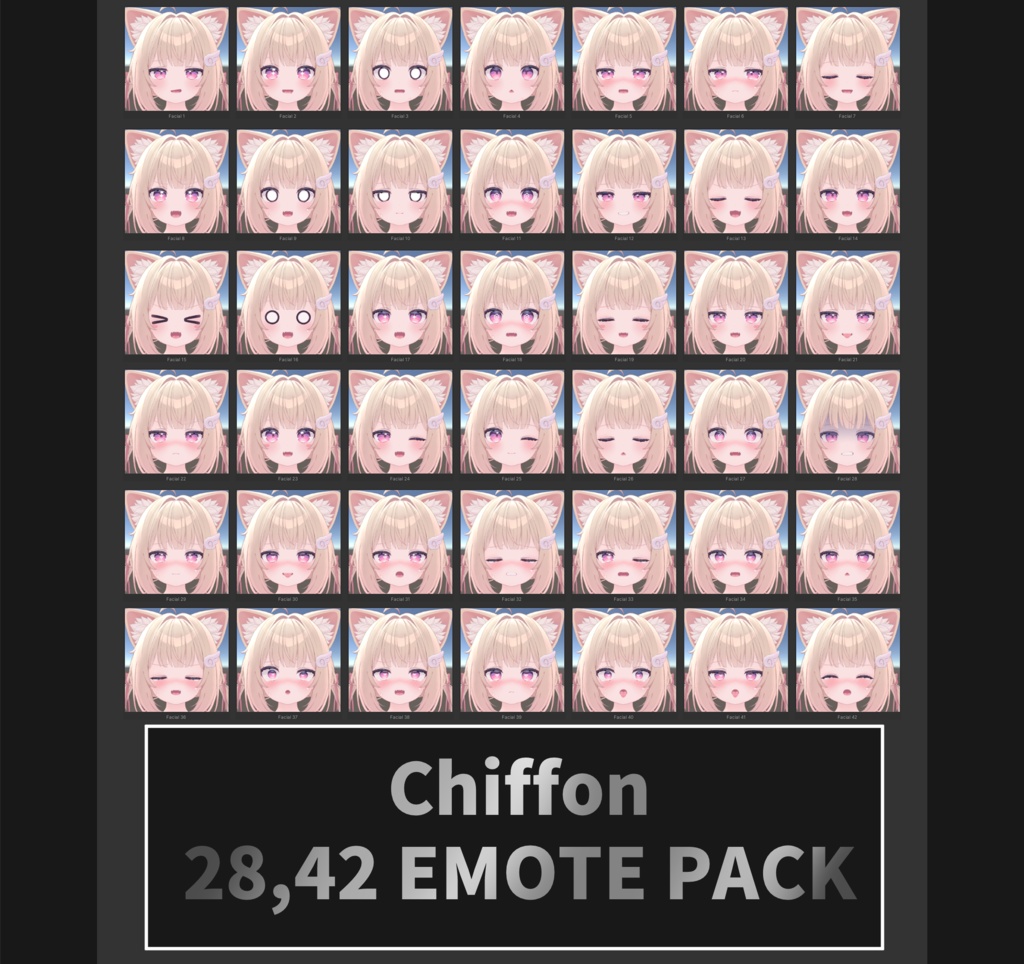 シフォン[Chiffon] 3.0 SDK, VCC用 28,42個 表情 パッケージ [28,42 Face Emote Package]