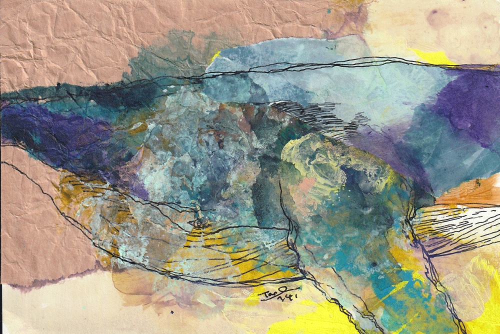 未額装原画「パッチワークの海」