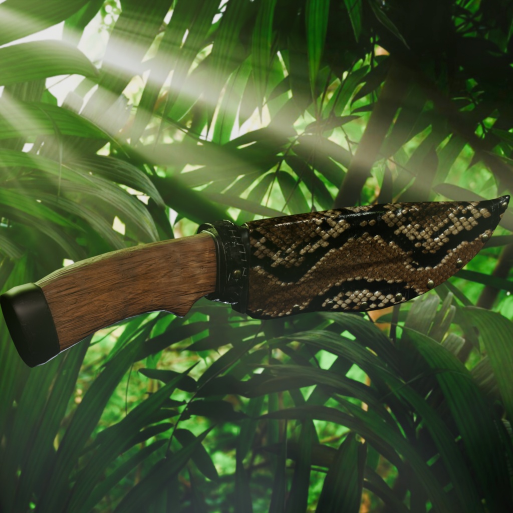 Optimized Tactical Military Knife & Reptile Leather Sheath (VRChat / Game-Ready) — 3.3k Tris, 2K Textures