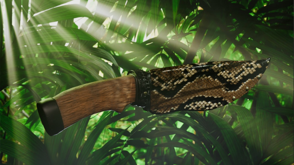 Optimized Tactical Military Knife & Reptile Leather Sheath (VRChat / Game-Ready) — 3.3k Tris, 2K Textures