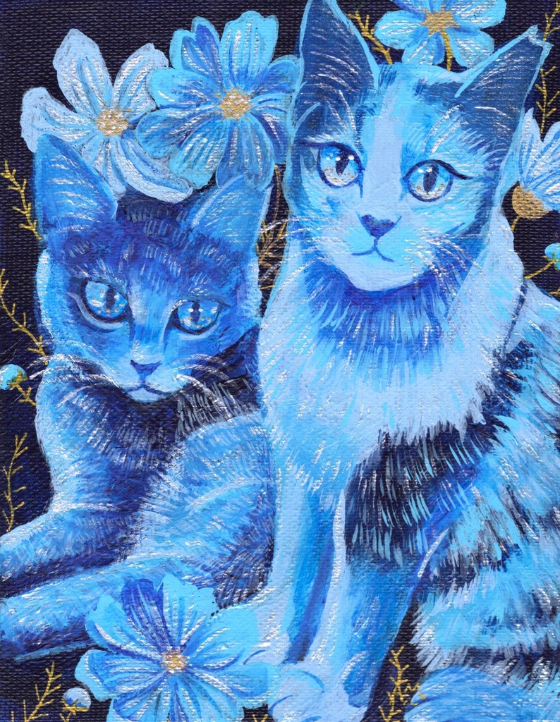 猫の絵 147 水彩画 原画 ハチワレ - 絵画