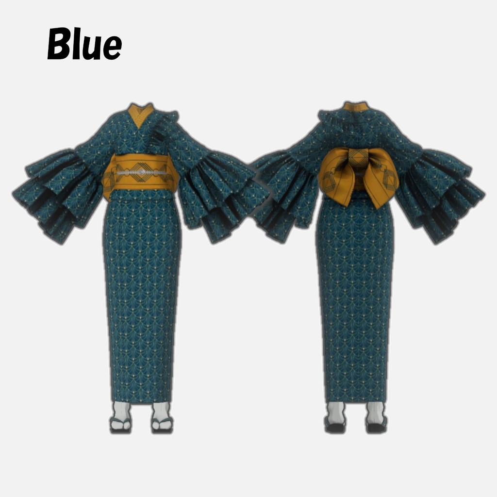 【VRoid】ボリュームフリル袖の着物&草履セット