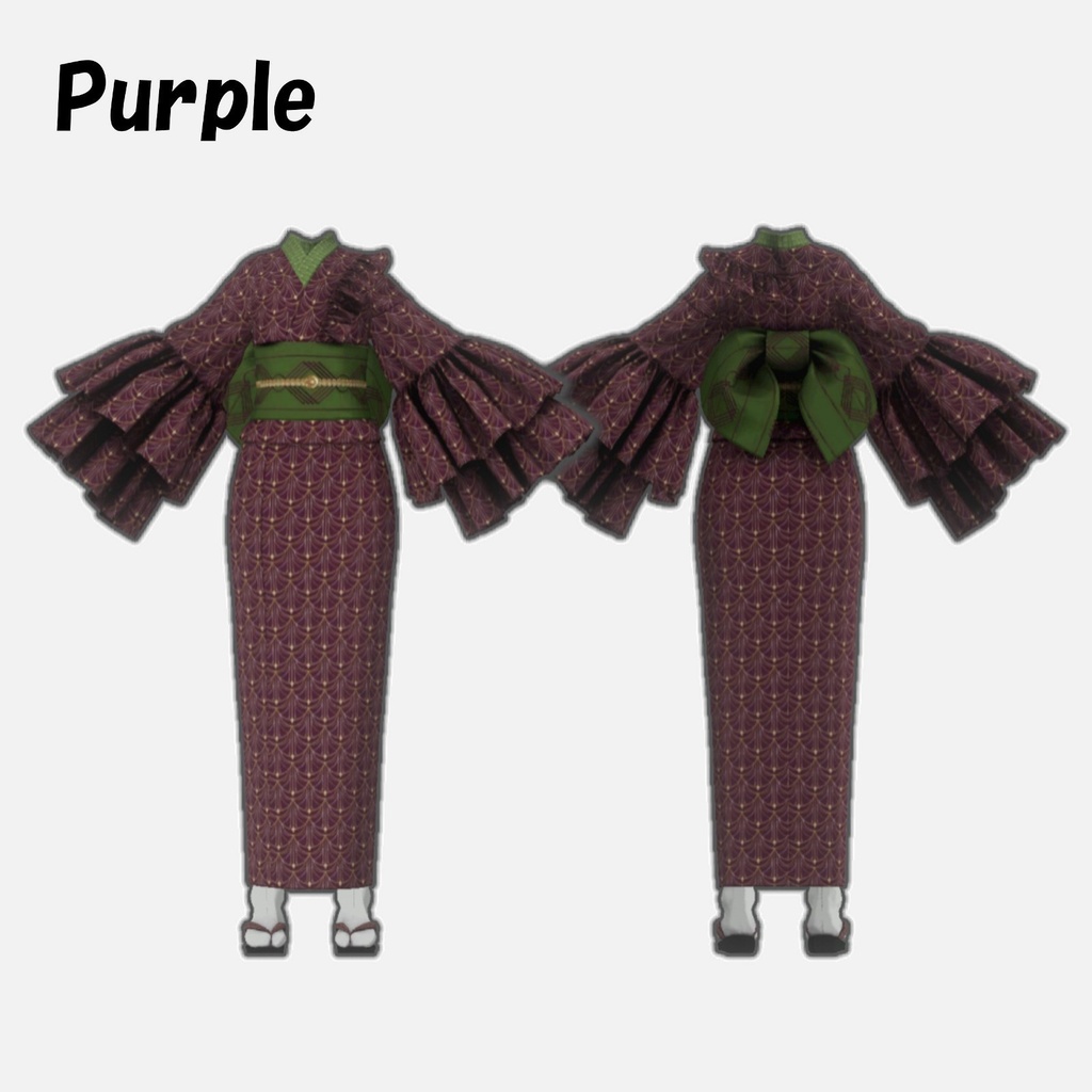 【VRoid】ボリュームフリル袖の着物&草履セット