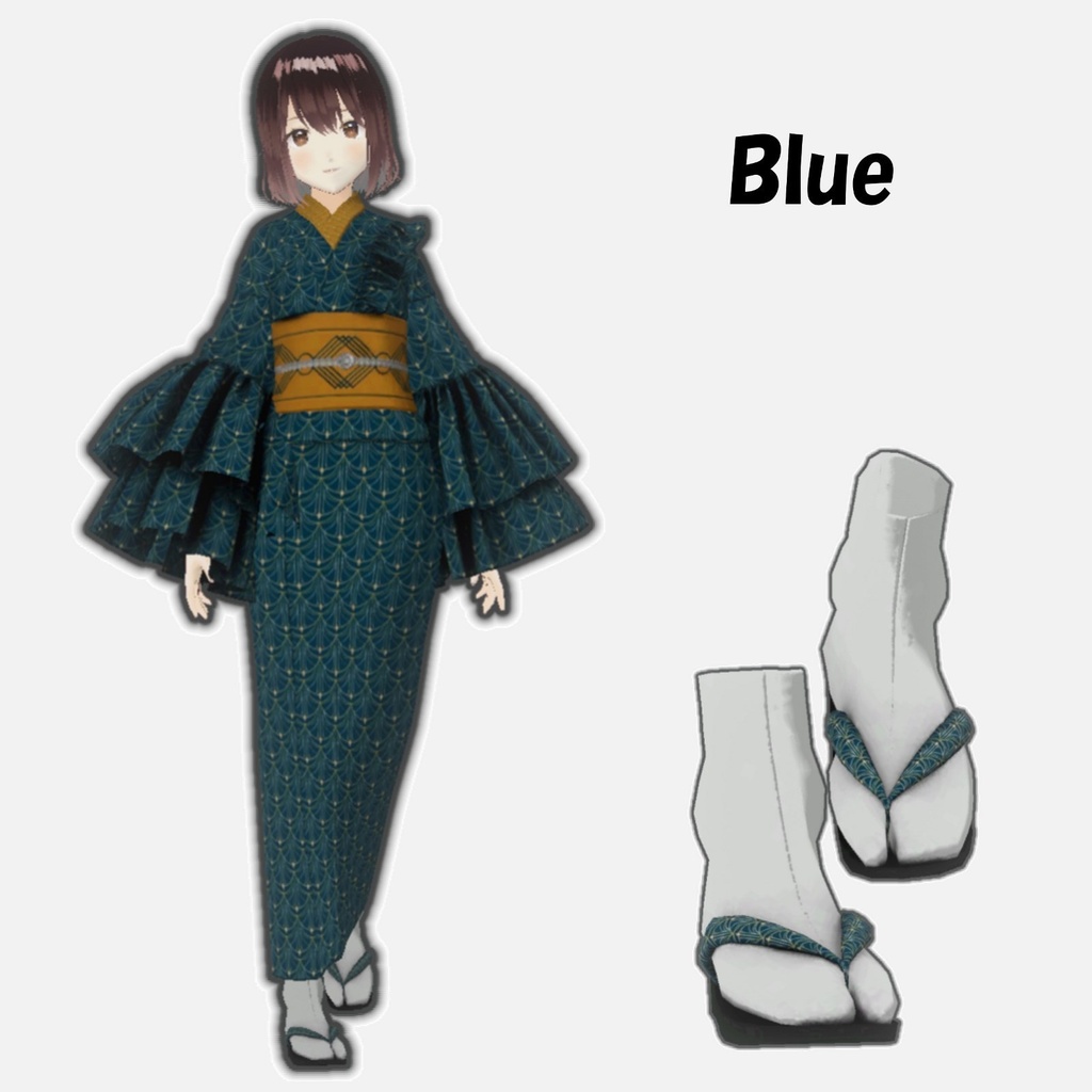 【VRoid】ボリュームフリル袖の着物&草履セット