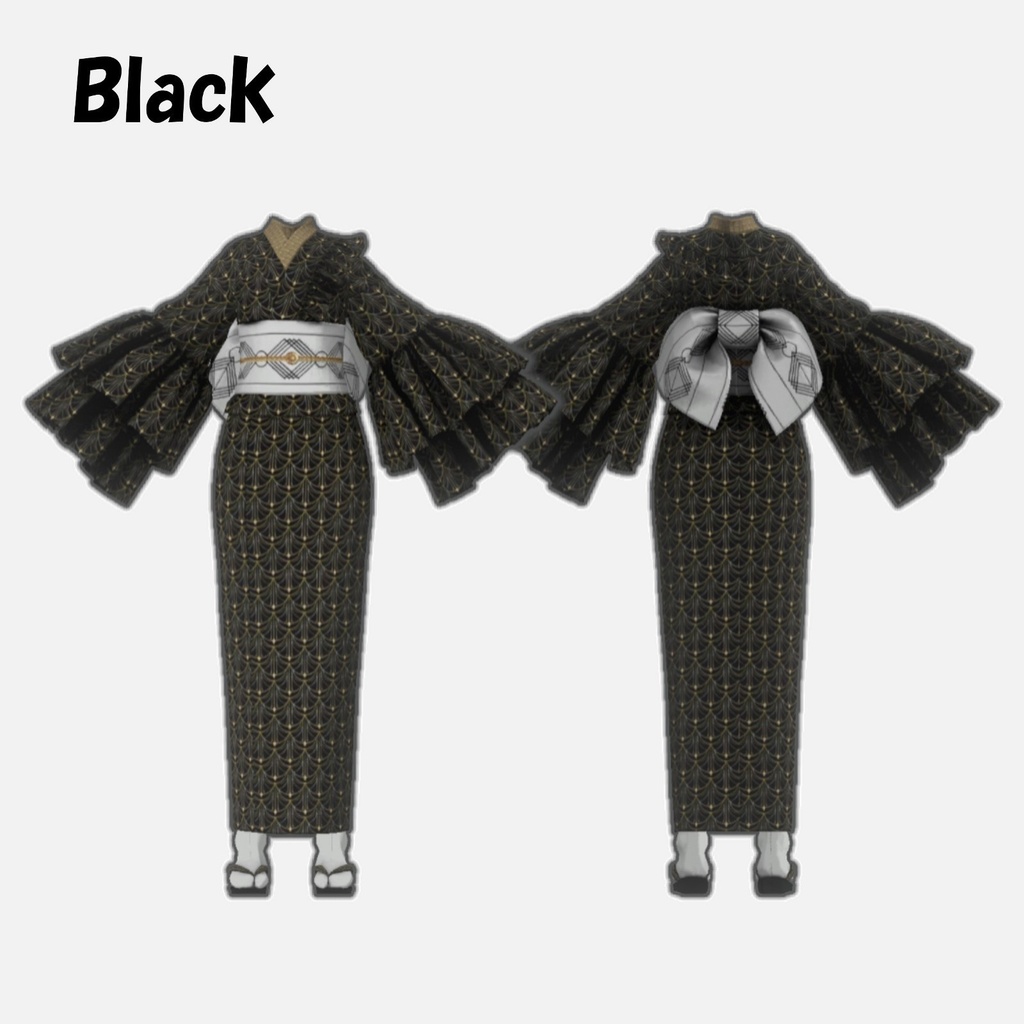 【VRoid】ボリュームフリル袖の着物&草履セット