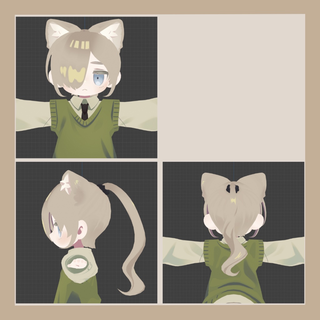 【VRchat想定】めかくれポニーテール【キプフェル対応】