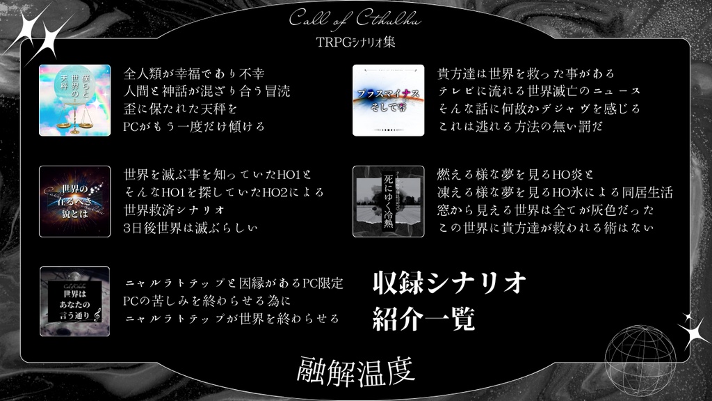 【CoCシナリオ集】融解温度//SPLL:E191908【TRPG】