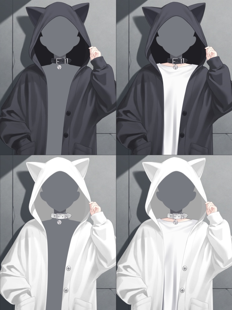 【フリー素材】✦クール系猫耳パーカー🐈⬛🐾重ねるだけおはV素材✦
