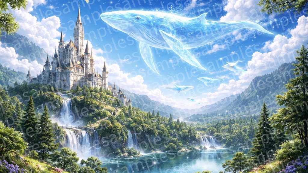 【動く背景】空鯨と幻想城のループ素材（1920×1080）