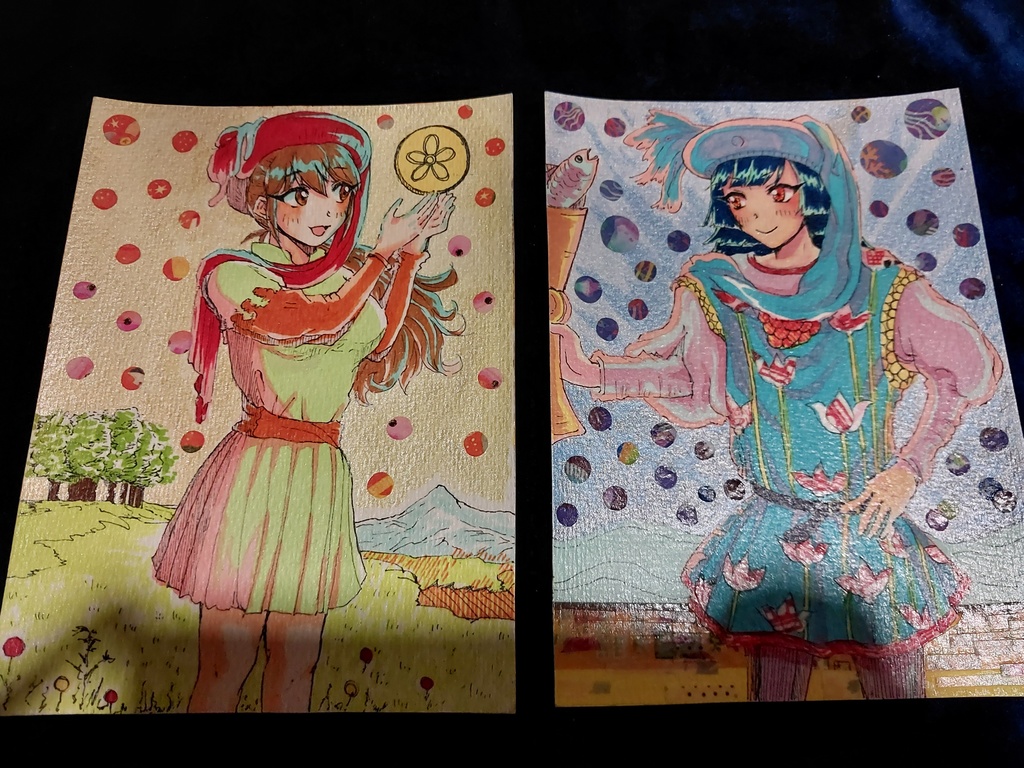 【アナログ原画】タロットカードオマージュ◆90年代風◆創作キャラ4枚セット