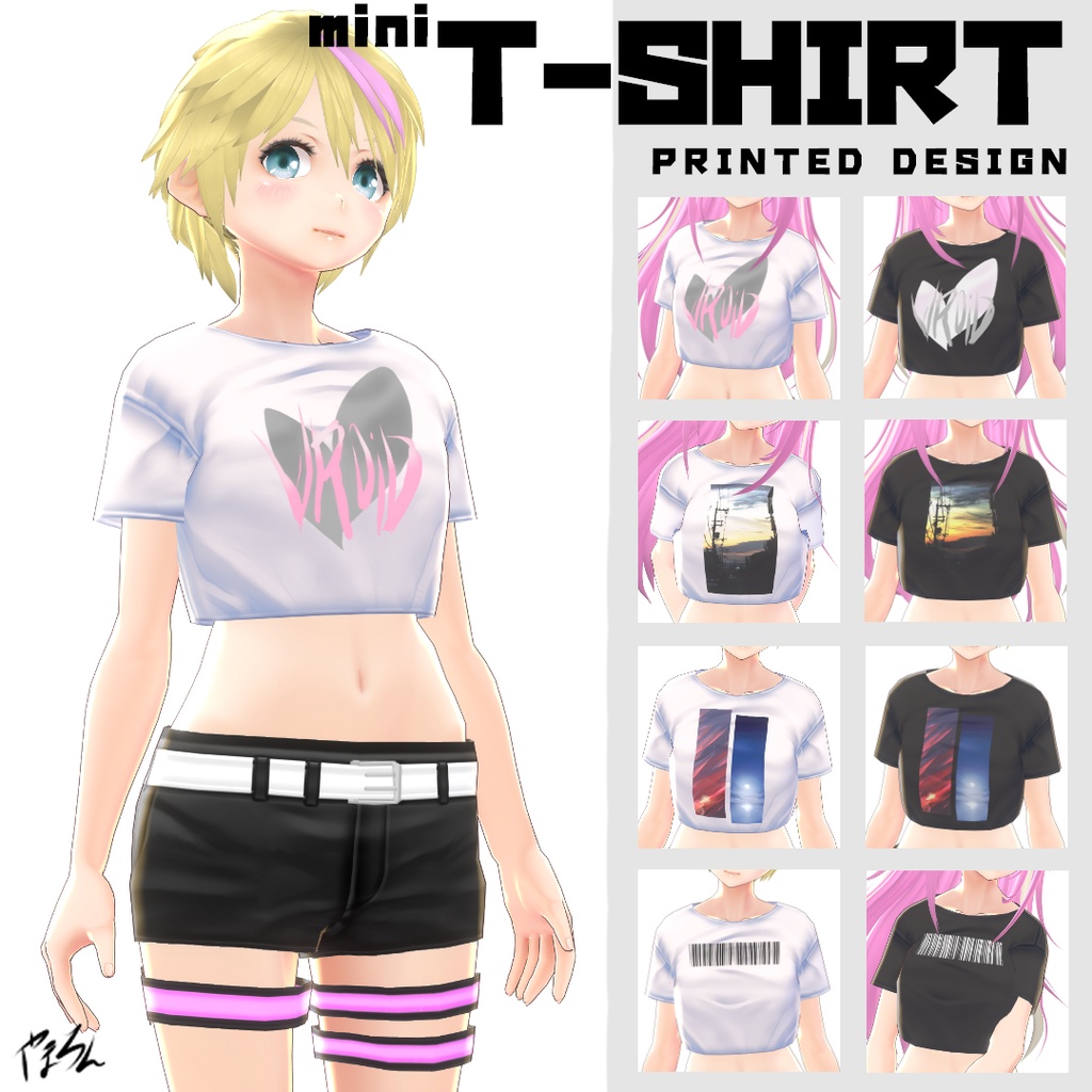 【VRoid 旧Ver】プリントデザイン ミニTシャツ(8種)【テクスチャ】