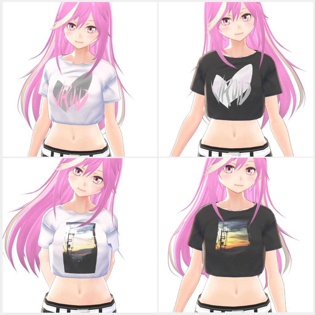 【VRoid 旧Ver】プリントデザイン ミニTシャツ(8種)【テクスチャ】