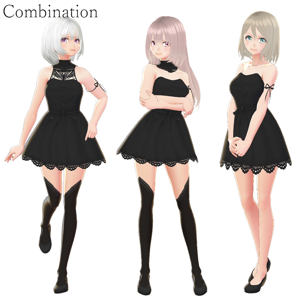 【VRoid 旧Ver】レースワンピース(黒)set_01【テクスチャ】