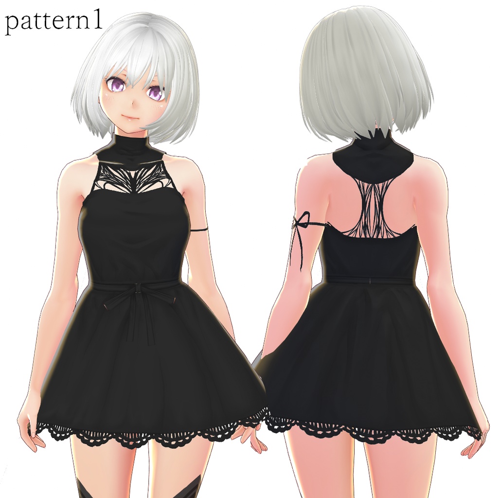 【VRoid 旧Ver】レースワンピース(黒)set_01【テクスチャ】