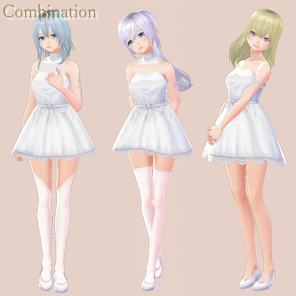 【VRoid 旧Ver】レースワンピース(白)set_01【テクスチャ】