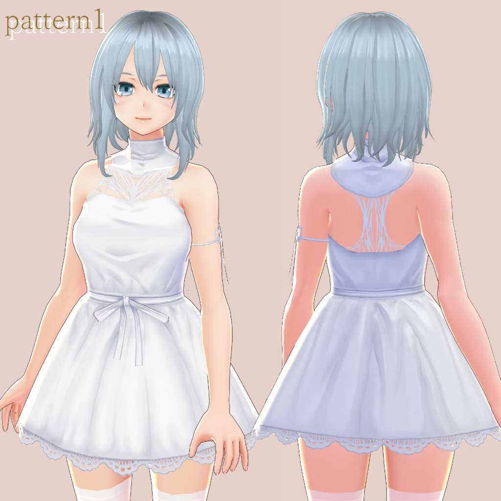 【VRoid 旧Ver】レースワンピース(白)set_01【テクスチャ】