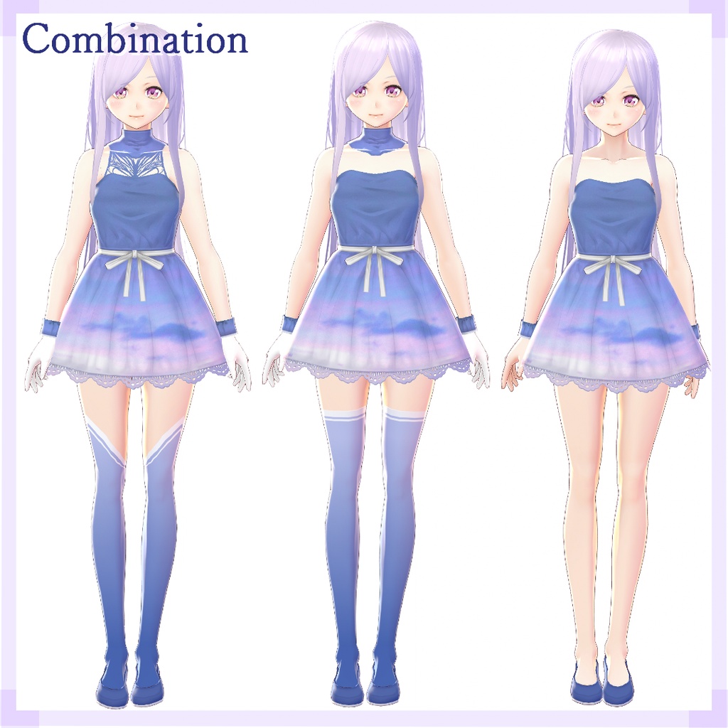 【VRoid 旧Ver】レースワンピース(朝焼け柄)set【テクスチャ】