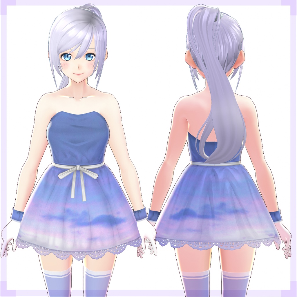 【VRoid 旧Ver】レースワンピース(朝焼け柄)set【テクスチャ】