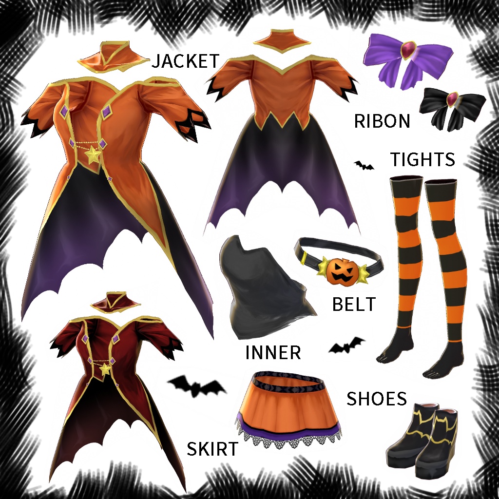 【VRoid 旧Ver】ハロウィンSet(パンプキン色)【テクスチャ】