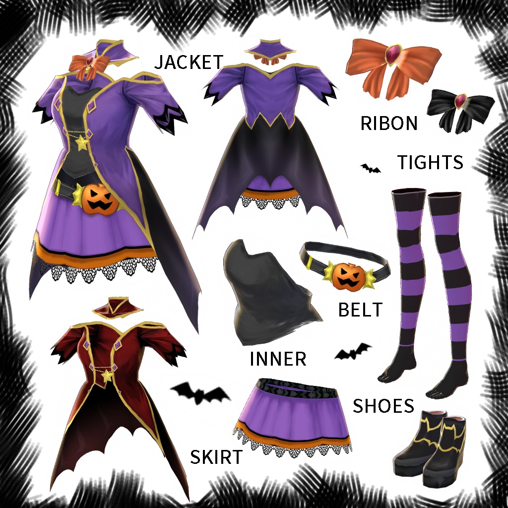 【VRoid 旧Ver】ハロウィンSet(パープル)【テクスチャ】
