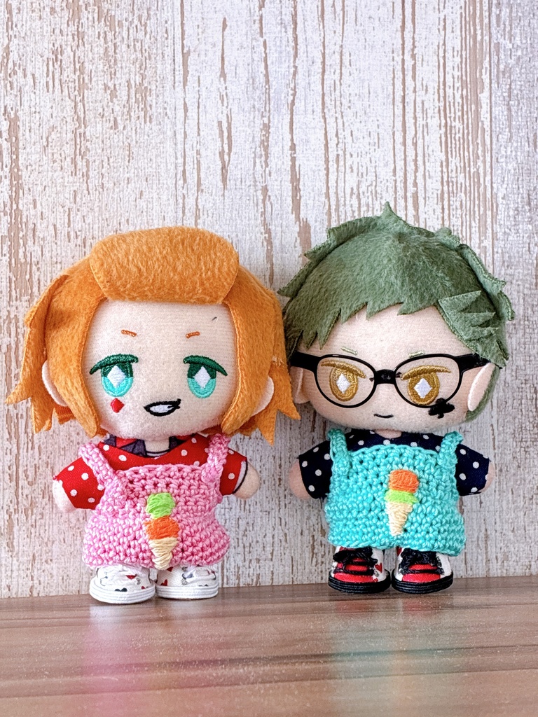 ダブルアイスクリーム刺繍のサロペット&シャツ　2点ペアセット