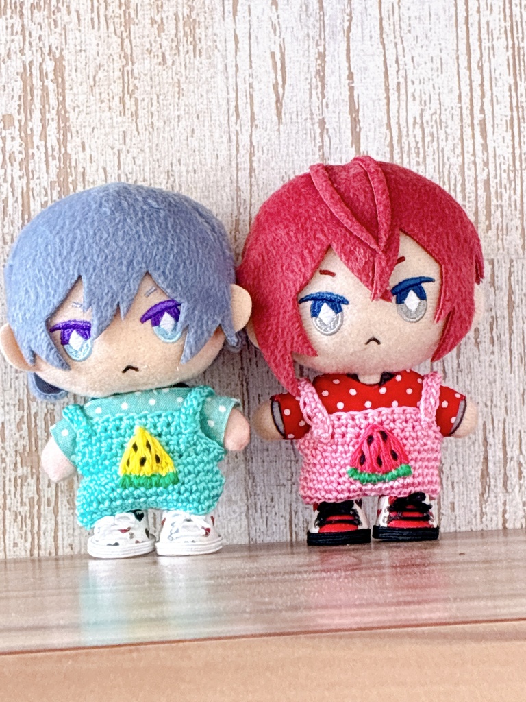 スイカ刺繍サロペット　2点ペアセット