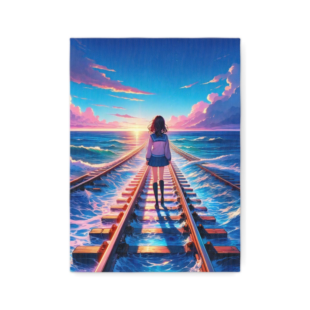 旅する女子高生(線路) - キャンバスアート