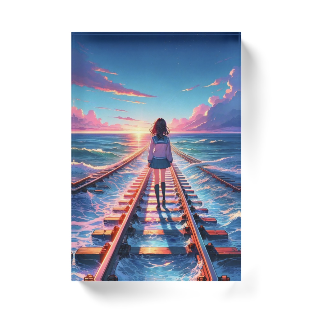 旅する女子高生(線路) - アクリルブロック