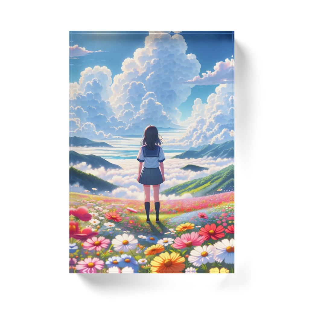 旅する女子高生(天空の花畑) - アクリルブロック