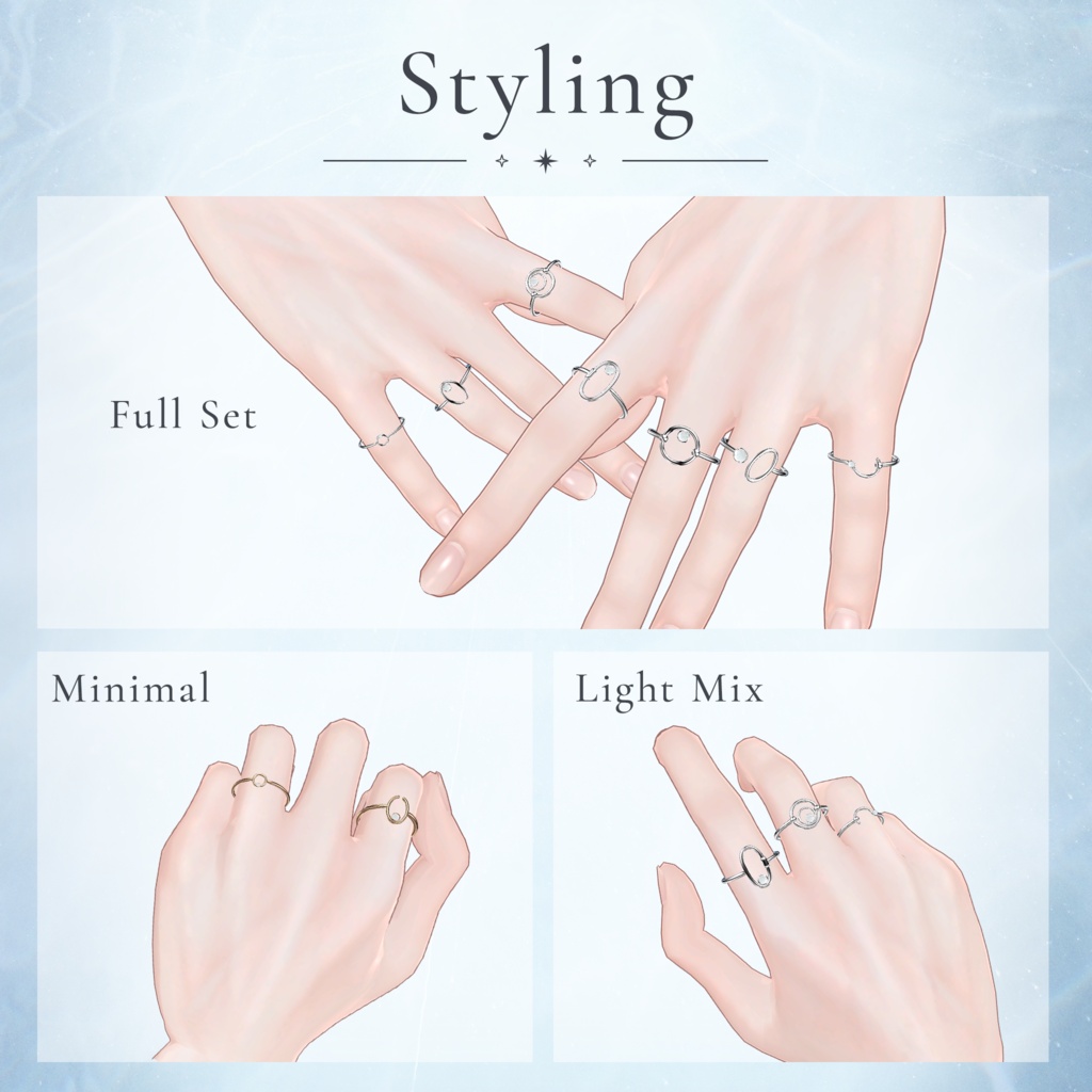 【発売記念セール中・8/19まで】Orbit Frame Ring - 7 Ring Set【VRChat向けアクセサリー】 #Lana_Puff
