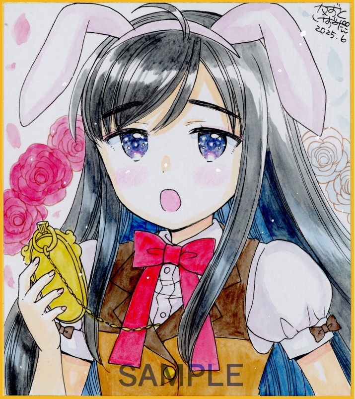 手描きミニ色紙「遅刻しそうなうさぎあすちゃん」