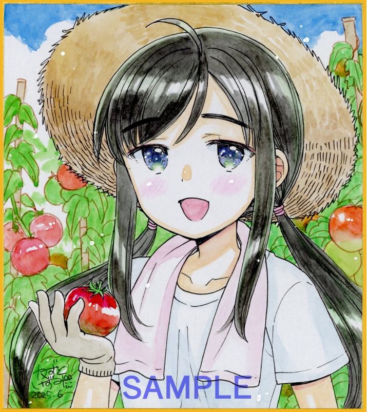 手描きミニ色紙「家庭菜園のあすちゃん」