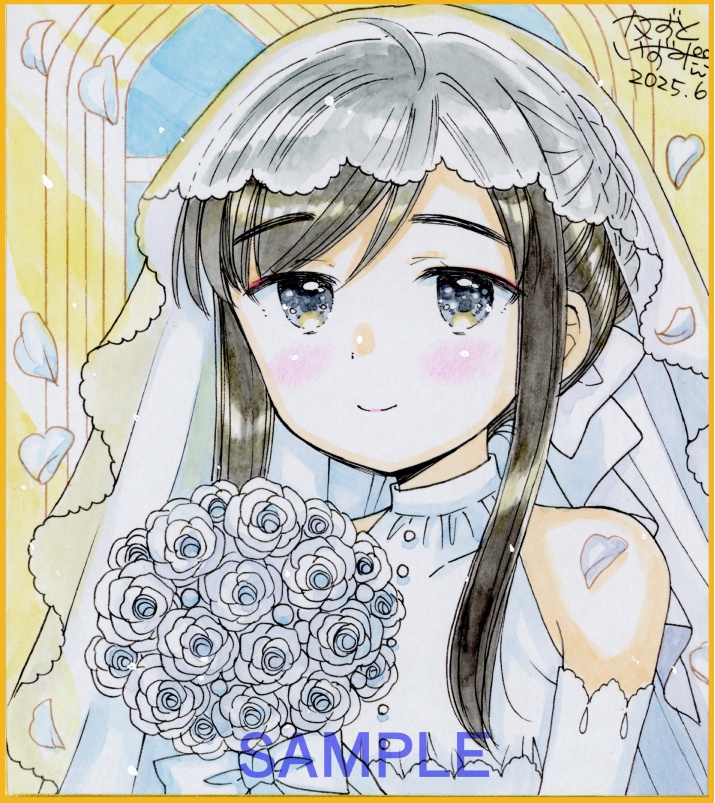 手描きミニ色紙「六月の花嫁あすちゃん」