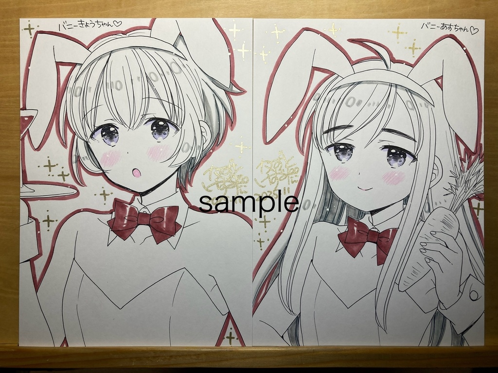【11月22日22時販売開始】簡単なイラストサイン2枚セット「バニー姉妹」
