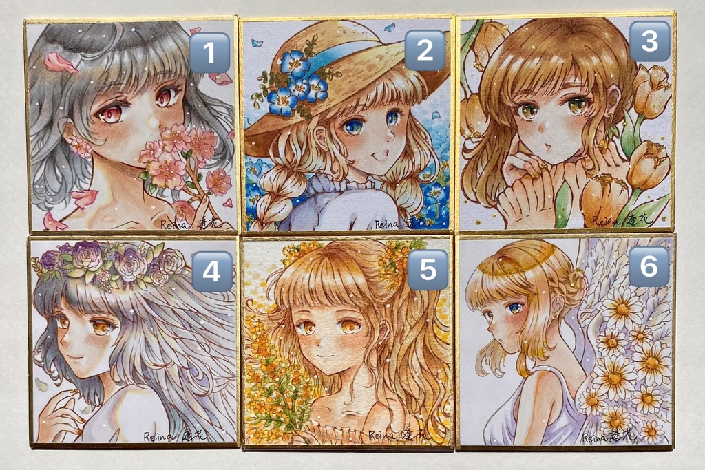 【原画】春を彩る・花の少女豆色紙（全6種類）