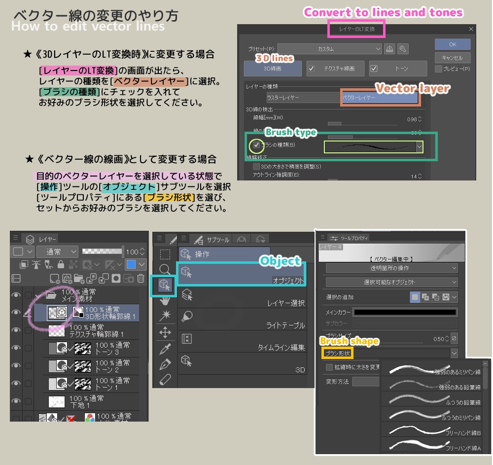 【Clip Studio】3DのLT変換を楽しむ アナログ・手描き線セット
