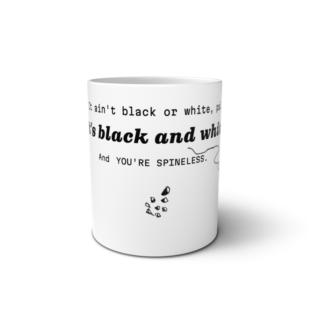 『白か黒かではなく白と黒なのだ臆病者め』ウサギたちの挽歌マグカップ
