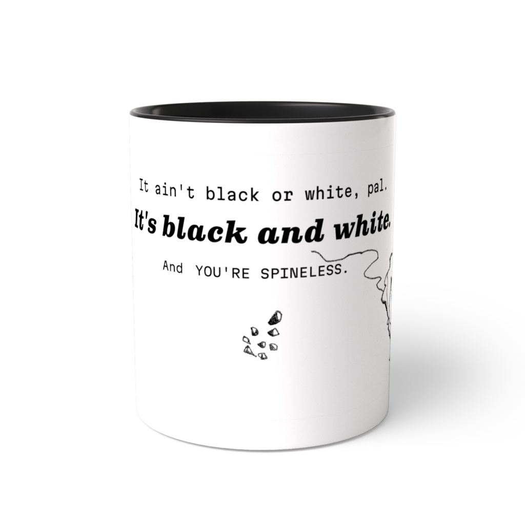 『白か黒かではなく白と黒なのだ臆病者め』ウサギたちの挽歌マグカップ (2トーン)
