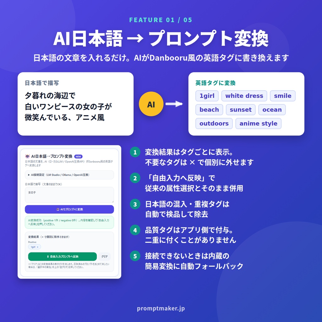 PromptMaker v8 - Stable Diffusion プロンプト作成ツール 日本語→AIプロンプト変換