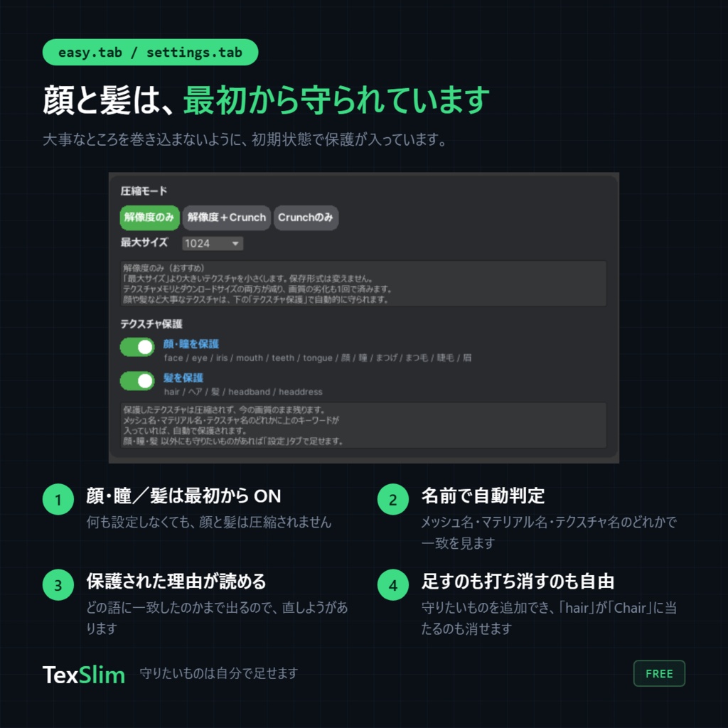 【無料】『TexSlim』アバターのテクスチャを非破壊で軽量化