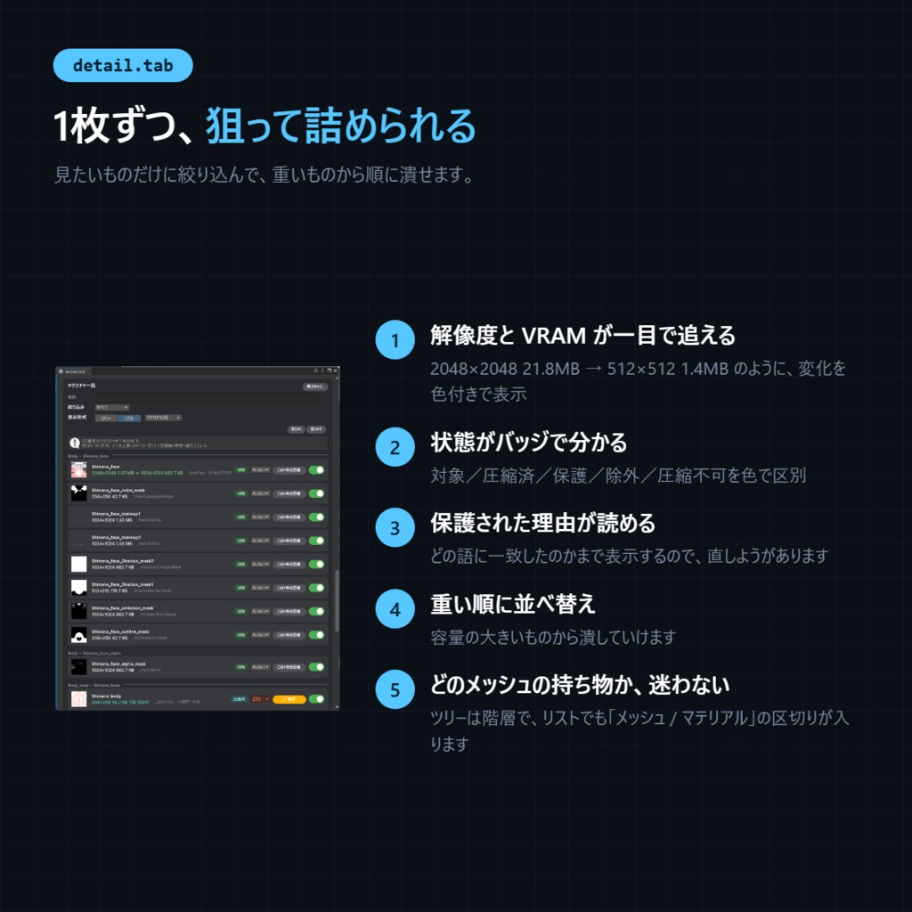 【無料】『TexSlim』アバターのテクスチャを非破壊で軽量化