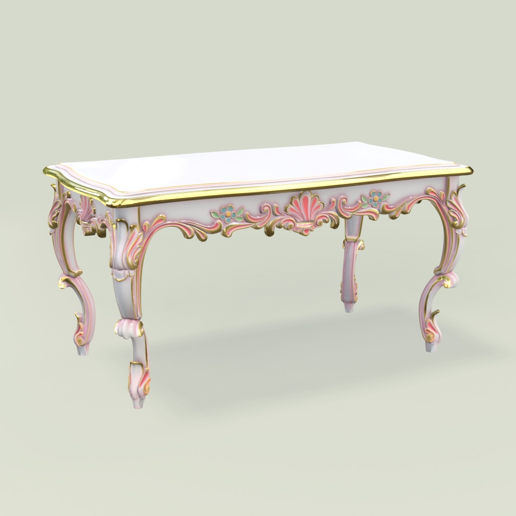 { 3Dモデル　ロココ調テーブル 　ホワイト色系 }  Rococo Style Table [White]