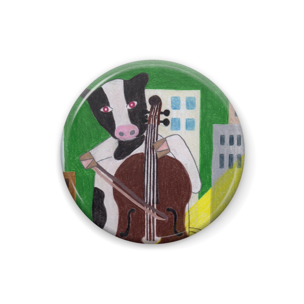 缶バッチ　牛　チェロ