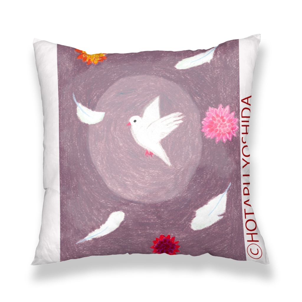 羽ばたくハトと花のやすらぎ