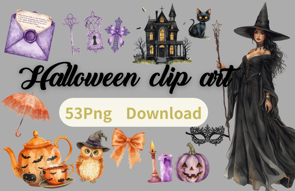 Halloween(ハロウィーン・ハロウィン)パープル × ブラック × オレンジ豪華3カラーセット(背景透過PNG)