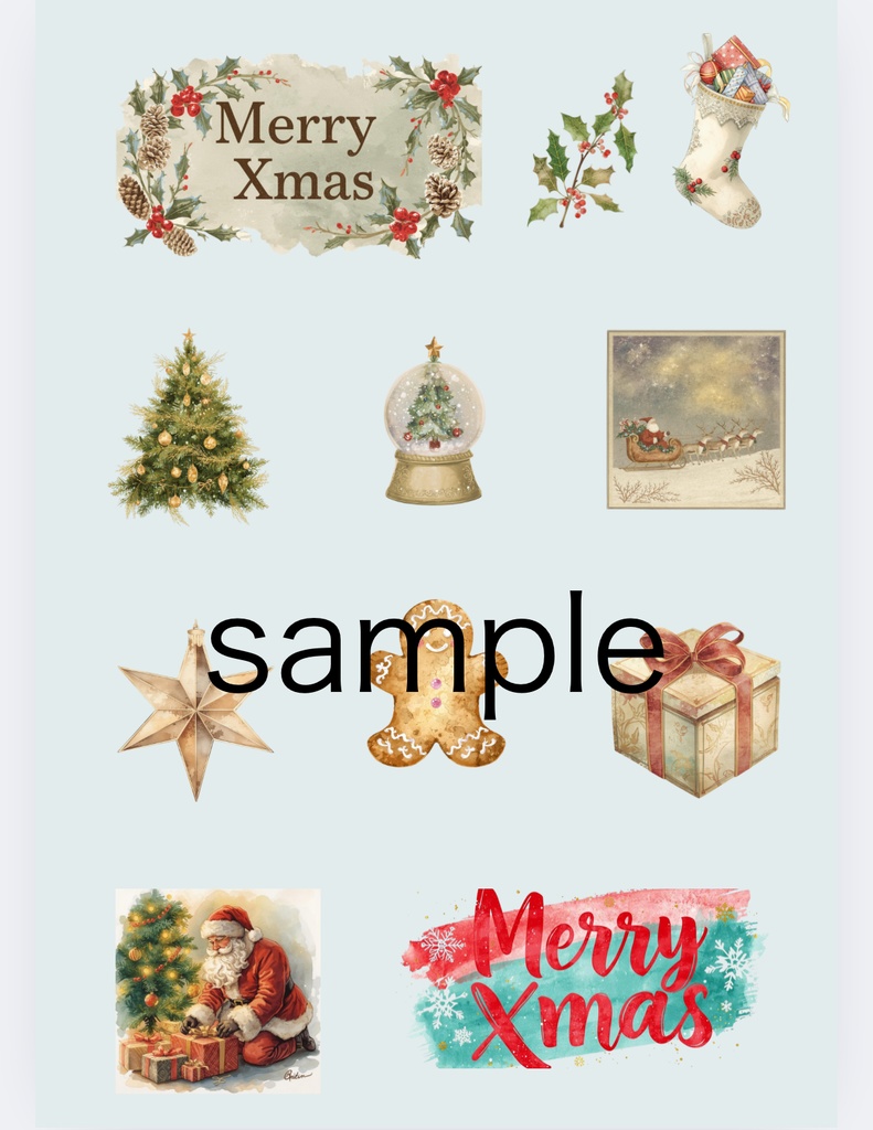 Xmas クリスマスクリップアートWatercolor Christmas Clipart Collection – 33点セット/背景透過PNG