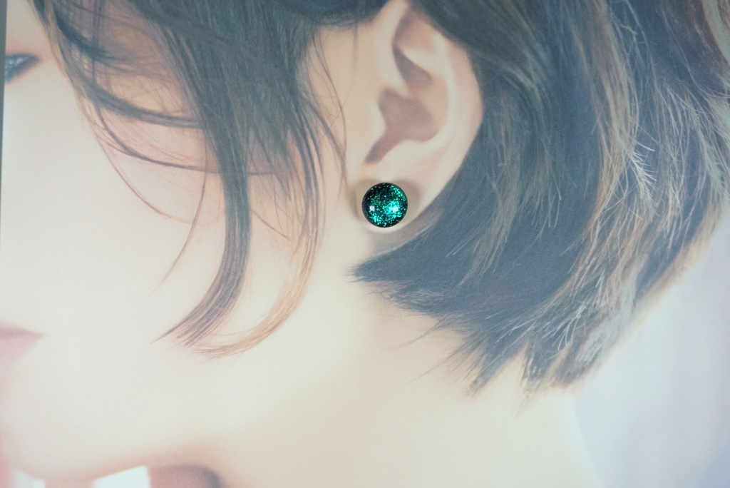 【ピアス・イヤリング】マーブル/グリッドグリーン