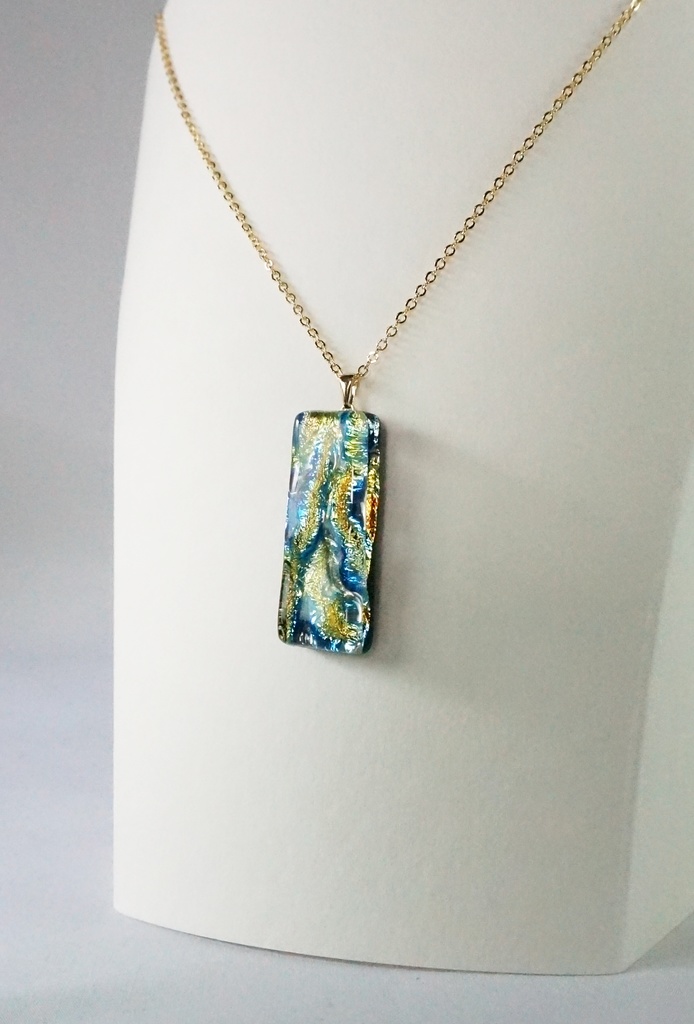 ブルー×イエロー ロングスクエアペンダント